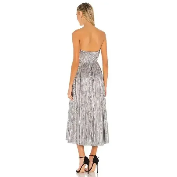 Lovers + Friends Tanya Midi Dress Silver Small Metallic Pleated Rhinestone Strap - Picture 14 of 14
